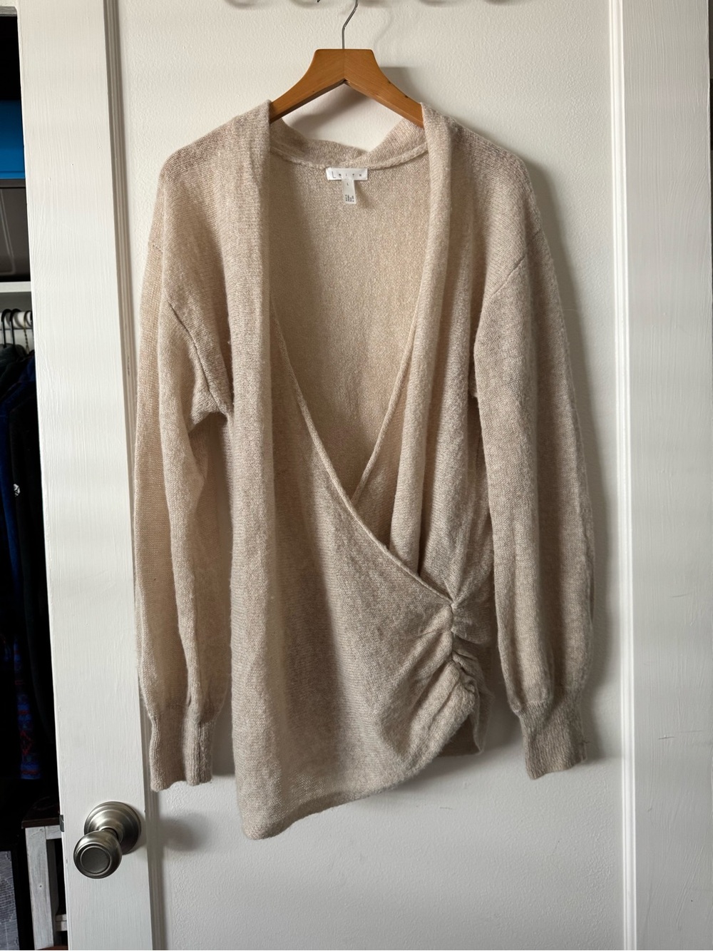 Leith Nordstrom Cream Lightweight Side Wrap Ruched Sweater